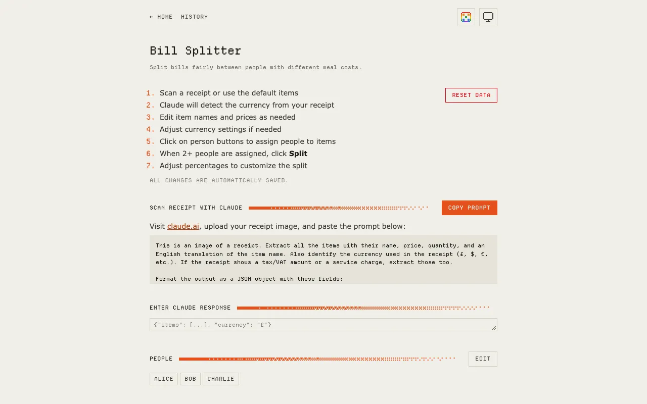 Screenshot of Bill Splitter