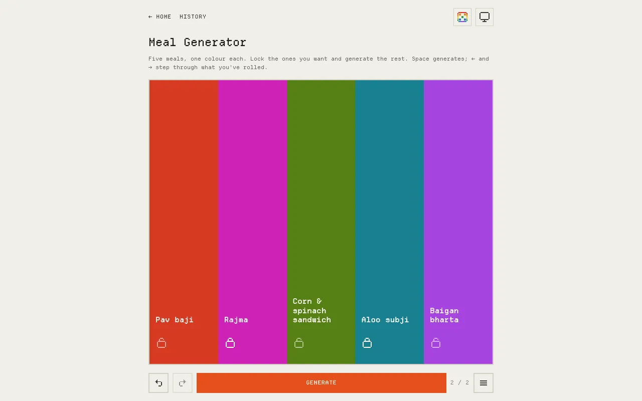 Screenshot of Meal Generator