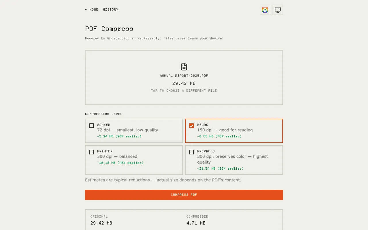 Screenshot of PDF Compress