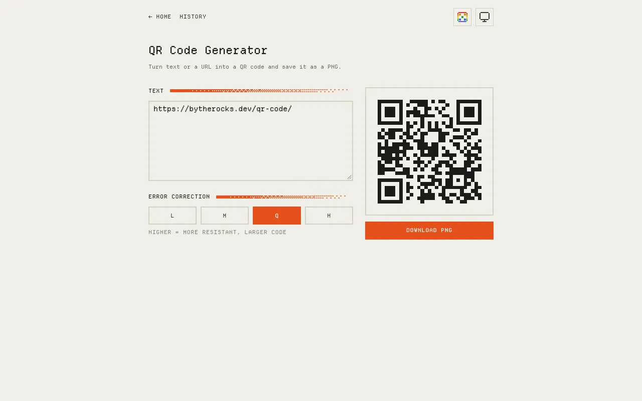 Screenshot of QR Code Generator
