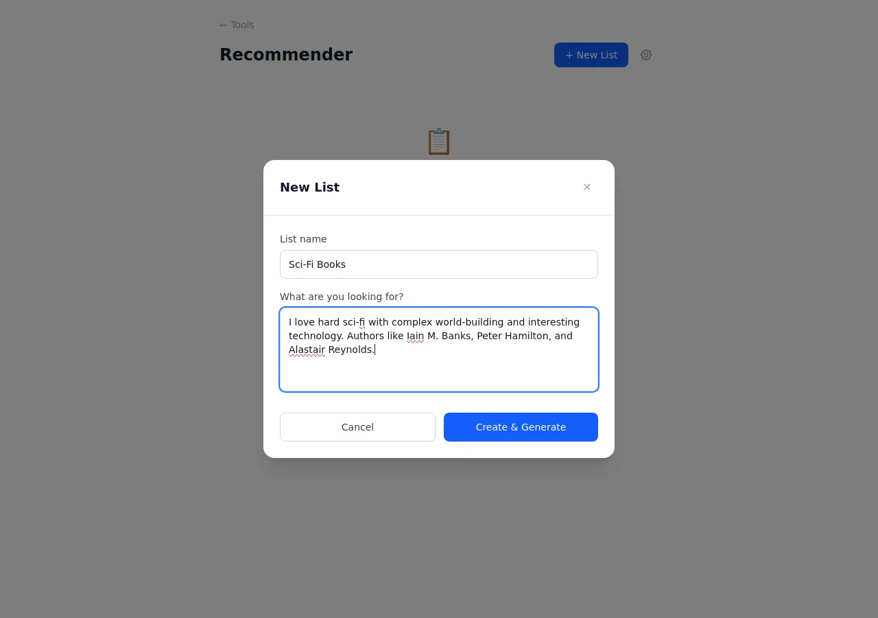 Screenshot of Recommender