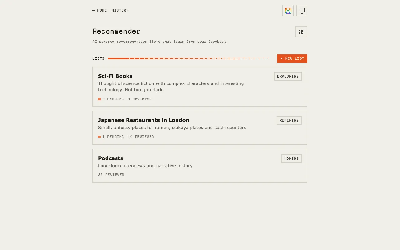 Screenshot of Recommender