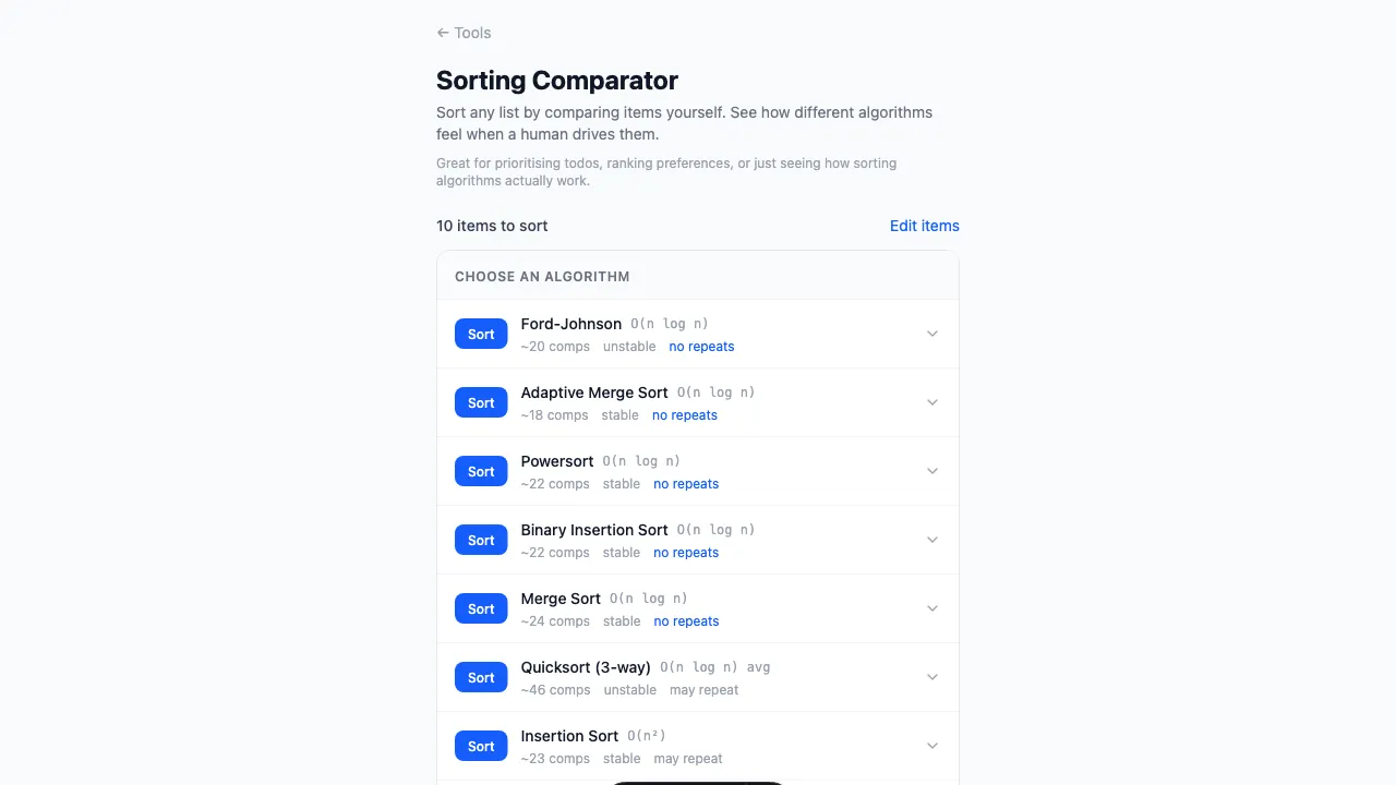 Screenshot of Sorting Comparator